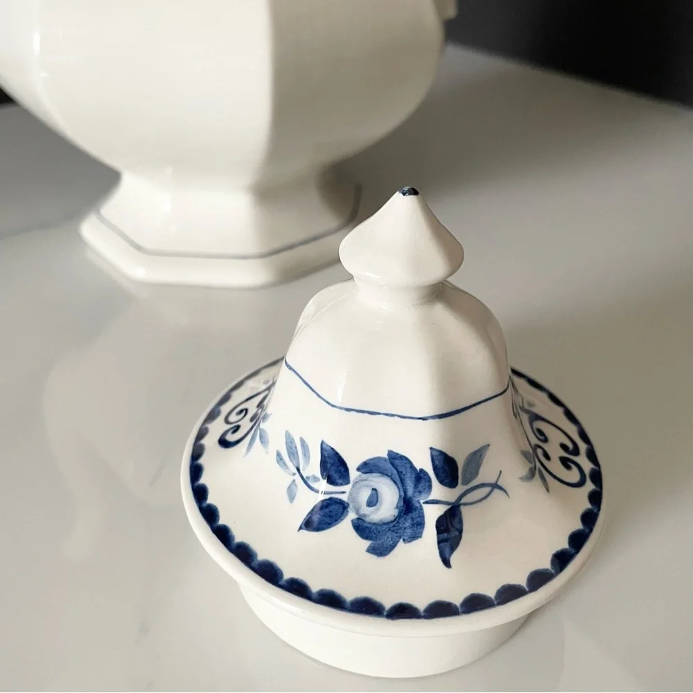 Vintage Blue & White English Coffee Pot - Adams 